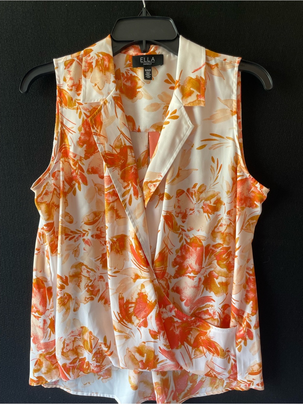 Rafaella White Sleeveless Blouse with Orange Floral Print